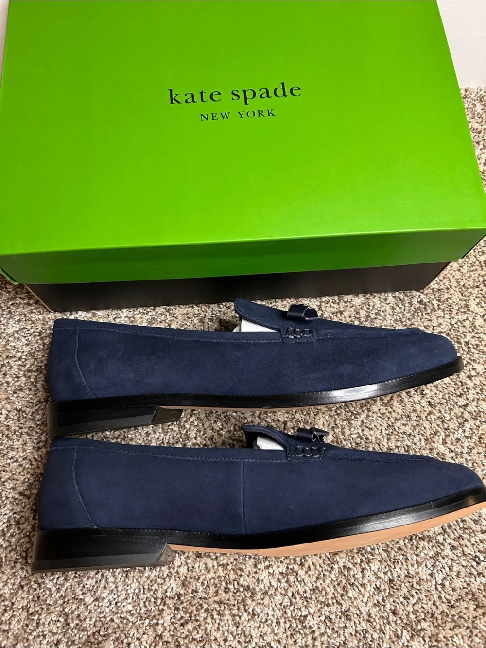 kate spade new york Deco Bow Suede Loafers Captin Navy Woman's Size 11